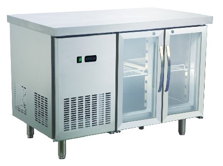 European two door fan cooling table refrigerator （glass door）