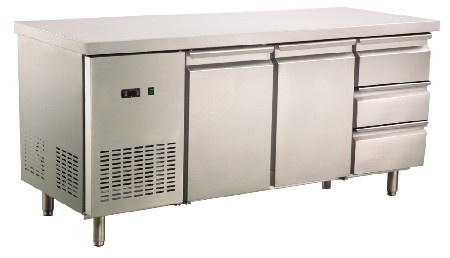 European two door table refrigerator with three drawers